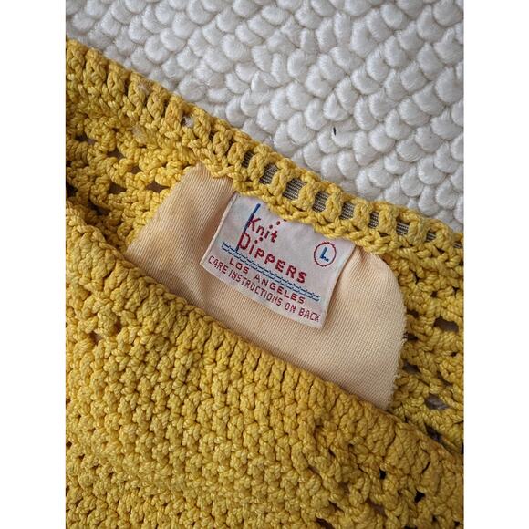 Vintage 60s Yellow Crochet Bikini Bathing Suit Halter Top Set - Picture 4 of 7